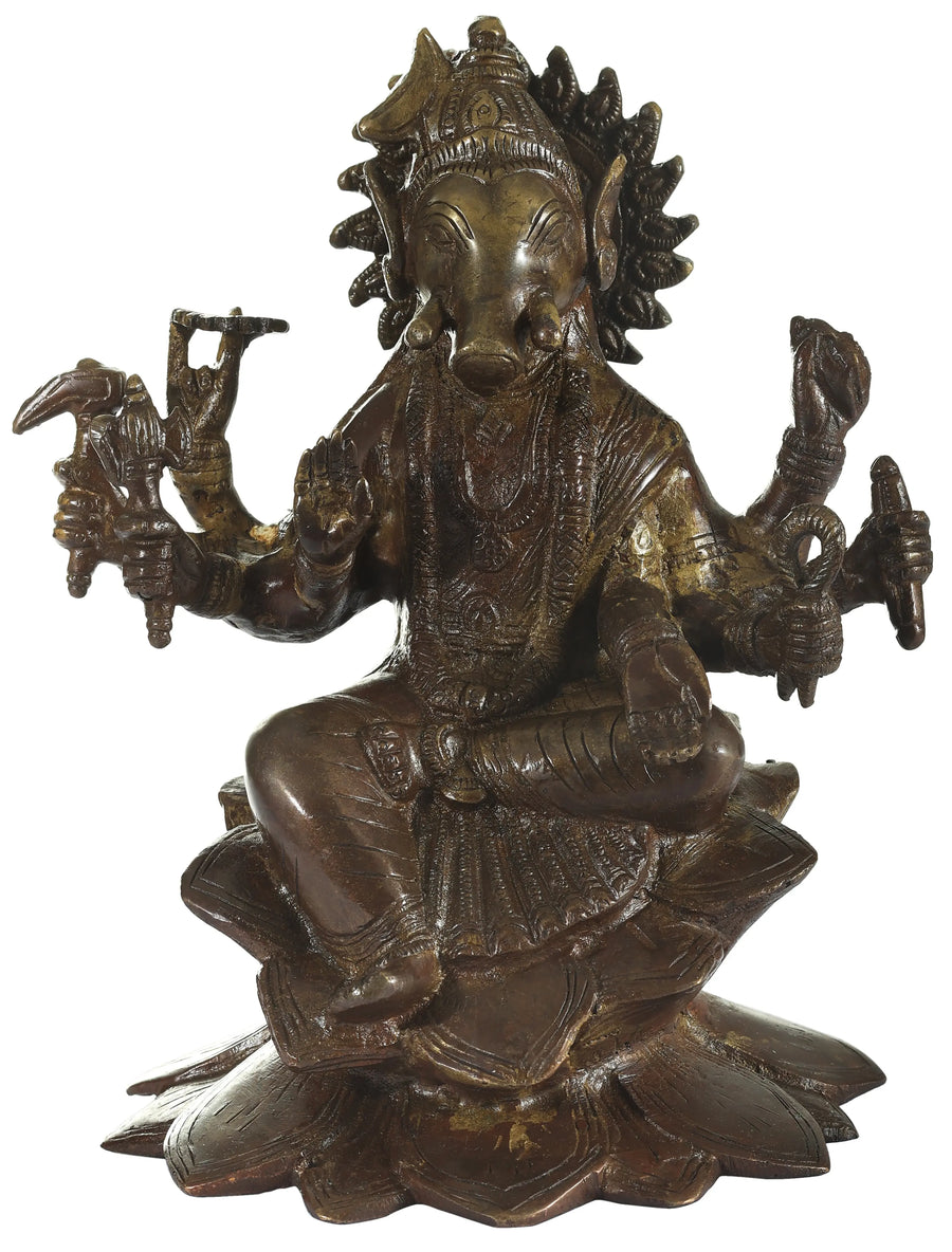 8" Goddess Varahi Brass Statue with Crescent Moon Handmade