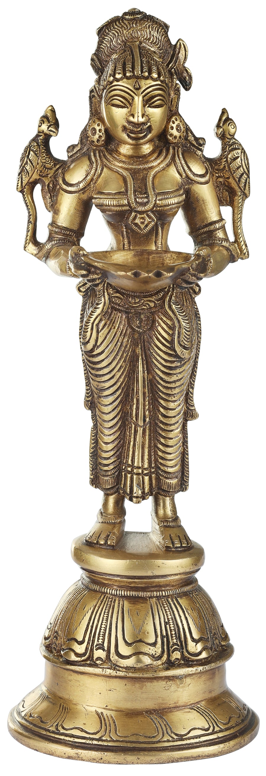 12" Brass Lakshmi with Parrot Handmade Statue for Pooja