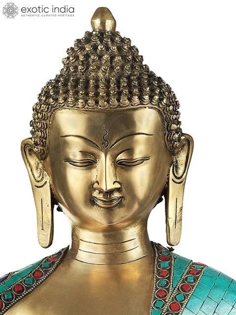 18" Bhumisparsha Medicine Buddha With Inlay Work In Brass | Handmade | Made In India