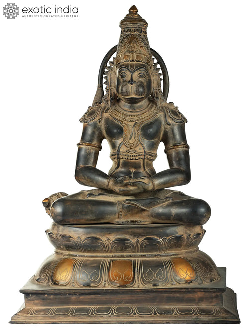 13" Handmade Lord Hanuman Meditation Brass Statue
