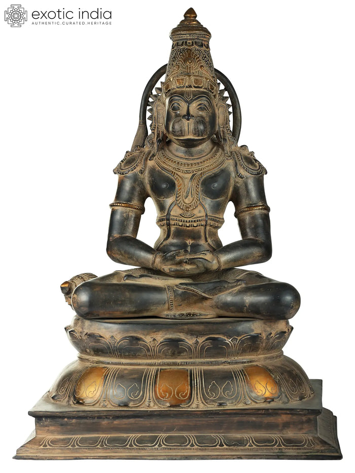 13" Handmade Lord Hanuman Meditation Brass Statue