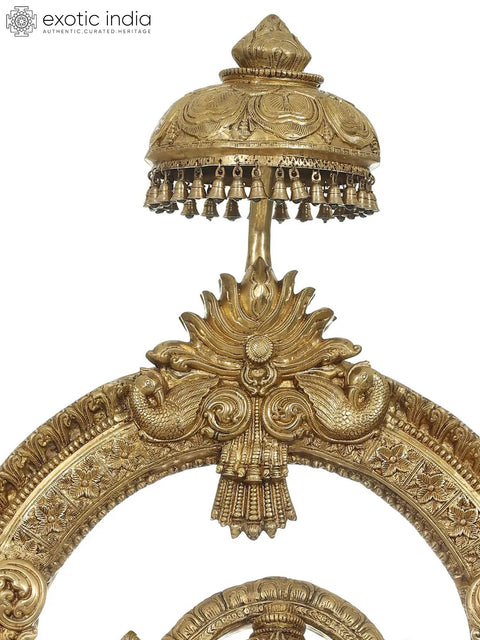84" Large Lord Ganesha with a Traditional Prabhavali and Parasol Atop | Handmade Brass Statue