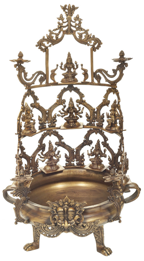 23" Brass Ashtalakshmi Urli with Lamp Trays for Pooja