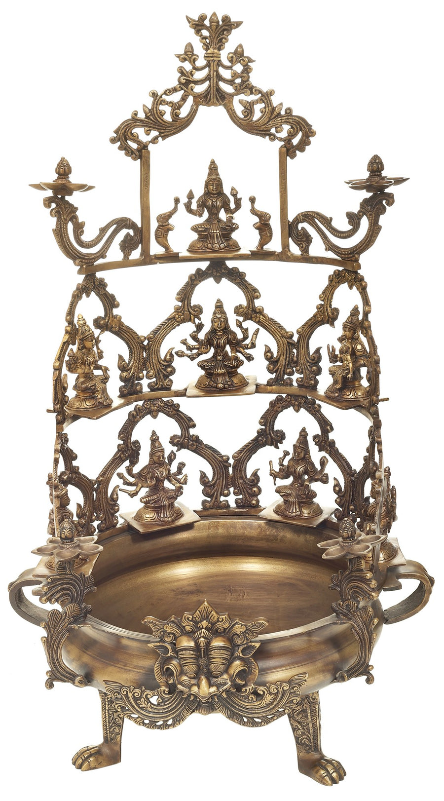 23" Brass Ashtalakshmi Urli with Lamp Trays for Pooja