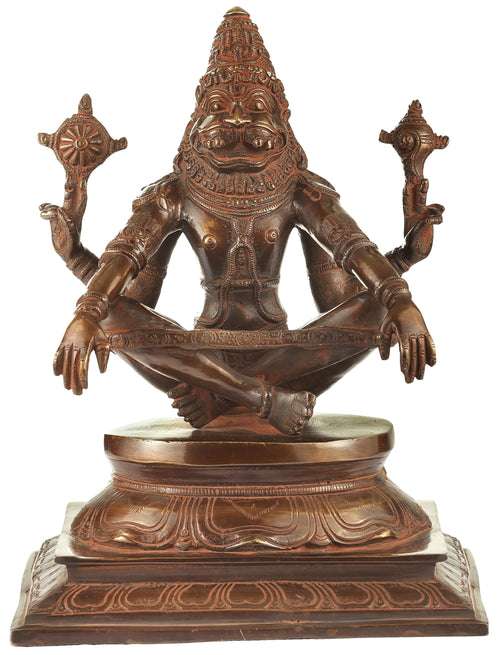 10" Brass Lord Narasimha Statue in Yoga Mudra Handmade