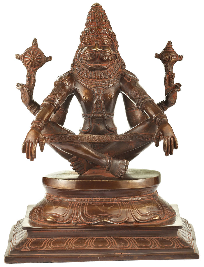 10" Brass Lord Narasimha Statue in Yoga Mudra Handmade