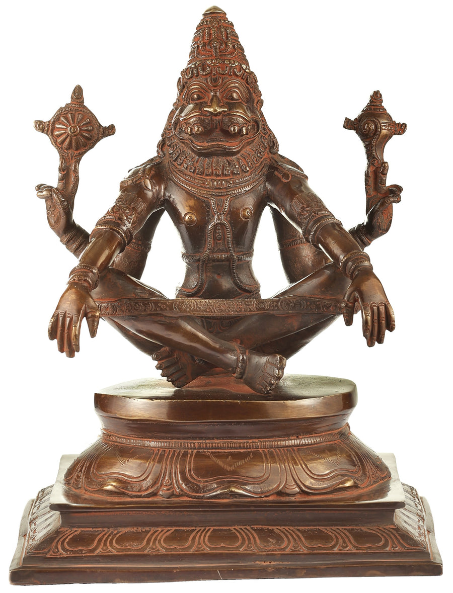 10" Brass Lord Narasimha Statue in Yoga Mudra Handmade