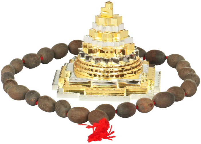 Shri Yantra with Mala Brass Idol for Pooja