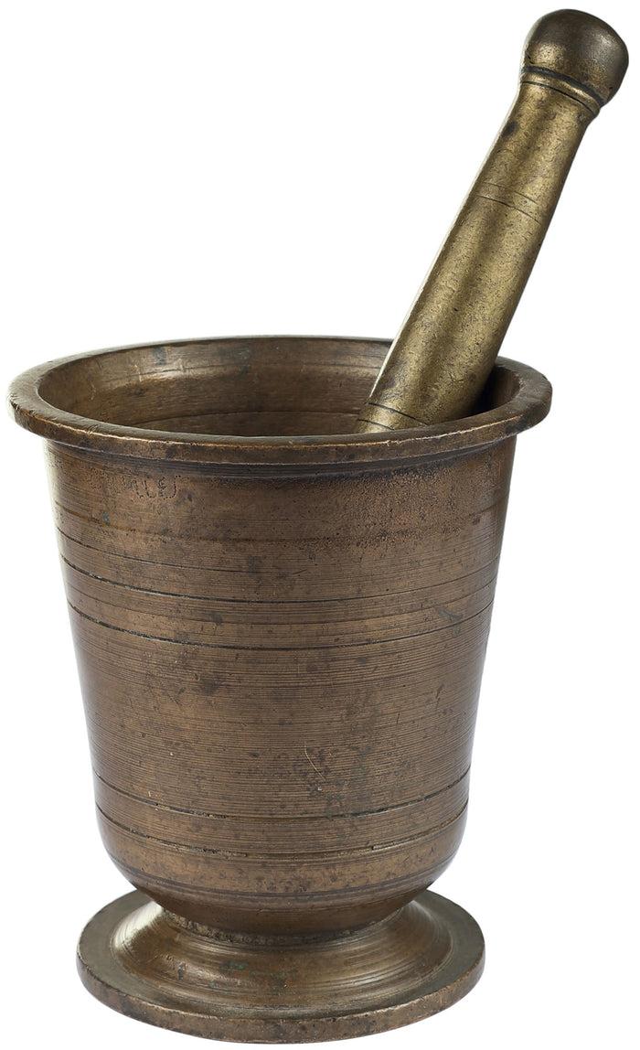 Brass Mortar and Pestle with Circular Base