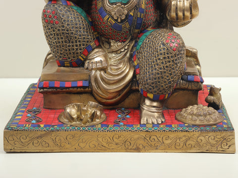 16" Colorful Inlayed Blessing Ganesha Inlay Brass Statue | Indian Handcrafted Idol