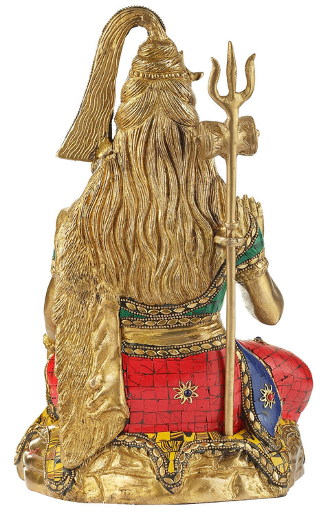 8" Lord Shiva in Abhay Mudra | Handmade Brass Inlay Statue
