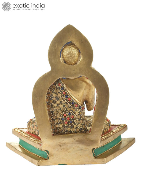 7" Blessing Lord Buddha Brass Idol with Inlay Work | Indian Handcrafted Statue