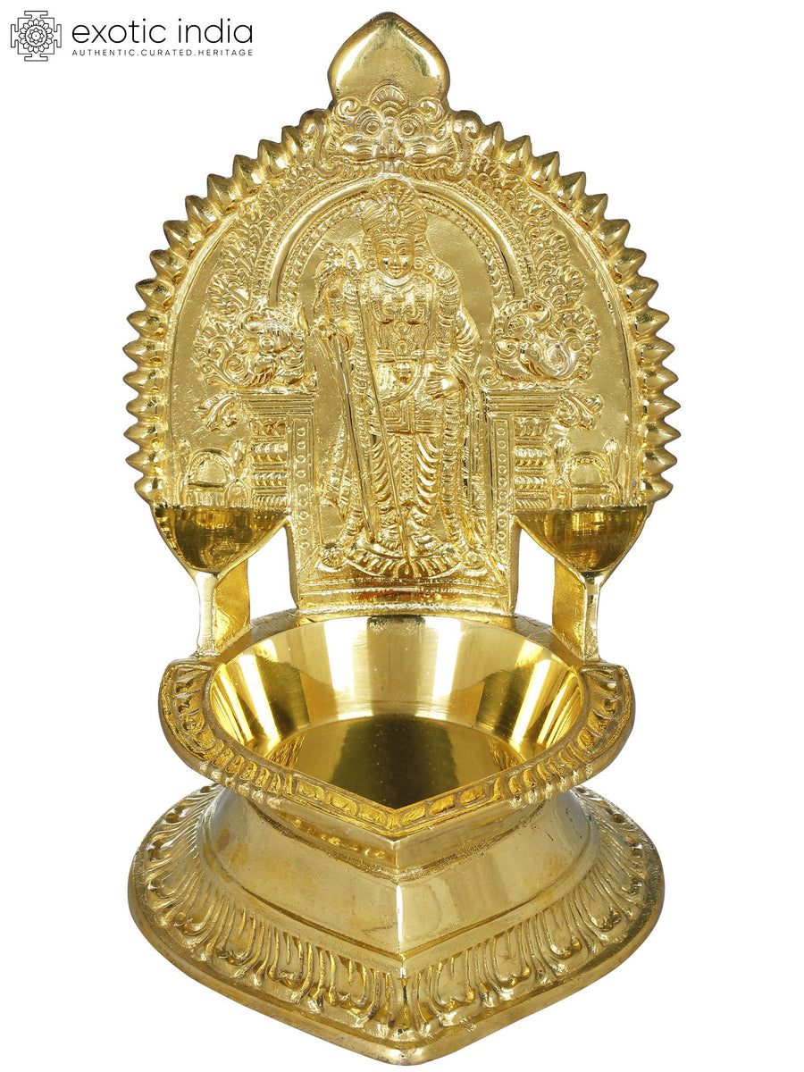 5" Handmade Brass Murugan Oil Lamp from South India