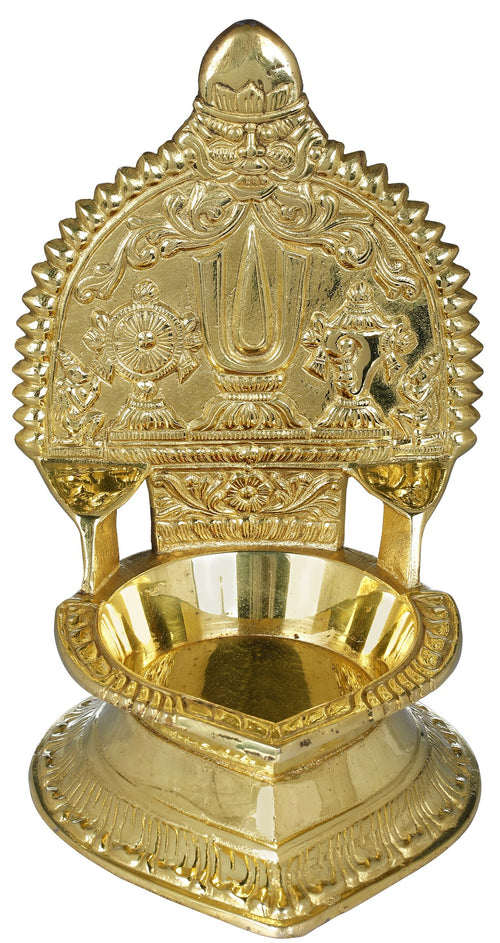 5" Brass Vaishnava Oil Lamp Statue Handmade