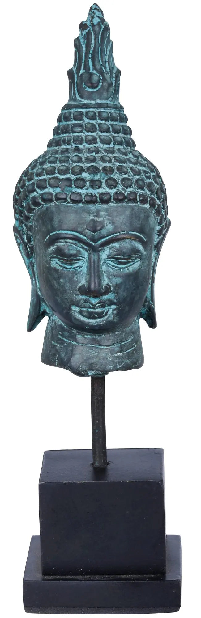 6" Buddha Head Brass Statue on Wooden Stand Handmade