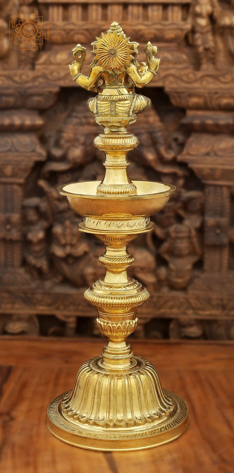 23" Superfine Ganesha Wick Lamp in Brass | Handmade | Made in India
