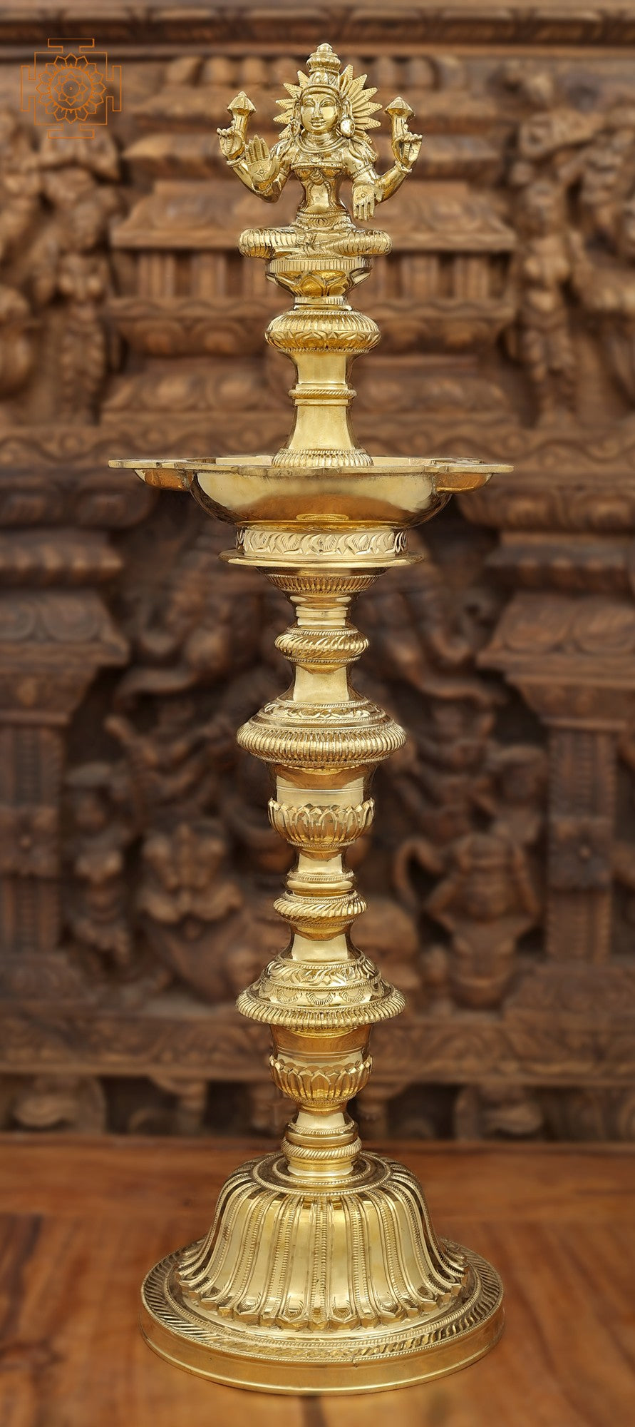 29" Handmade Lakshmi Brass Wick Lamp for Pooja