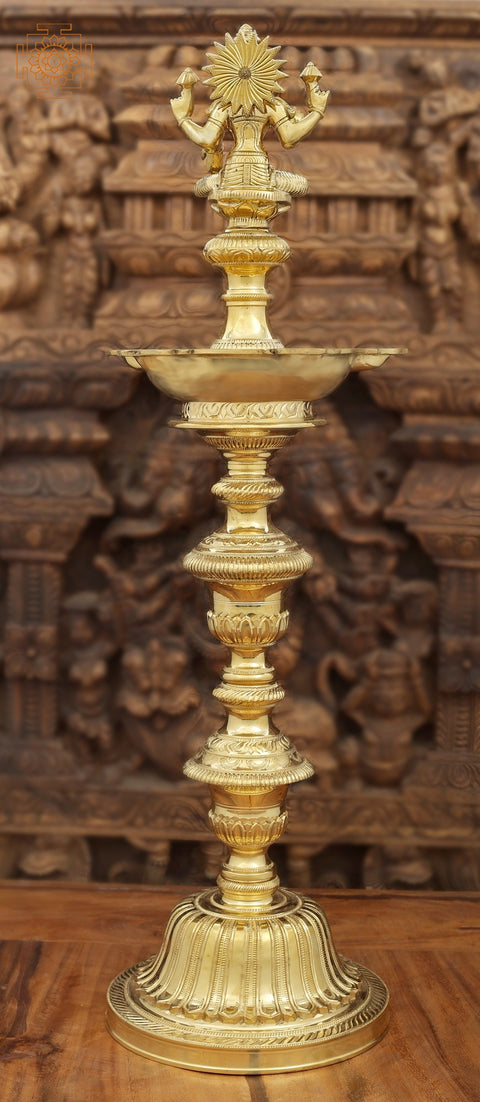 29" Superfine Lakshmi Wick Lamp In Brass | Handmade | Made In India