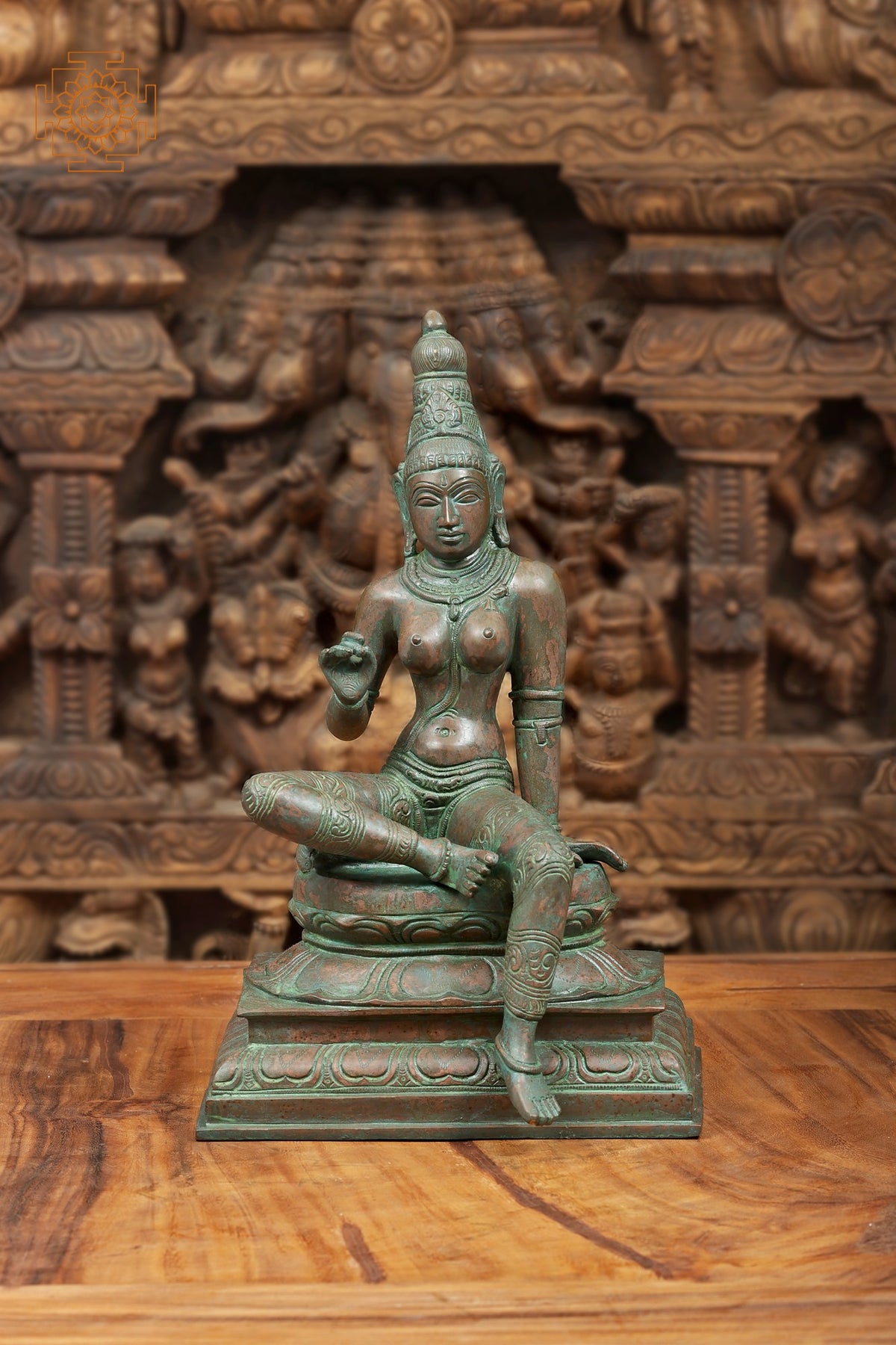16" Incomparable Devi Uma Brass Statue | Handmade Seated Parvati Idol