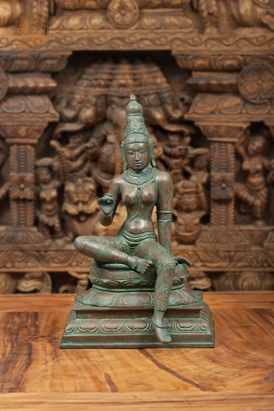 16" Handmade Devi Uma Brass Statue Seated Parvati Idol