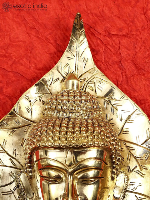 9" Buddha Head on Peepal Leaf Wall Hanging In Brass | Handmade | Made In India