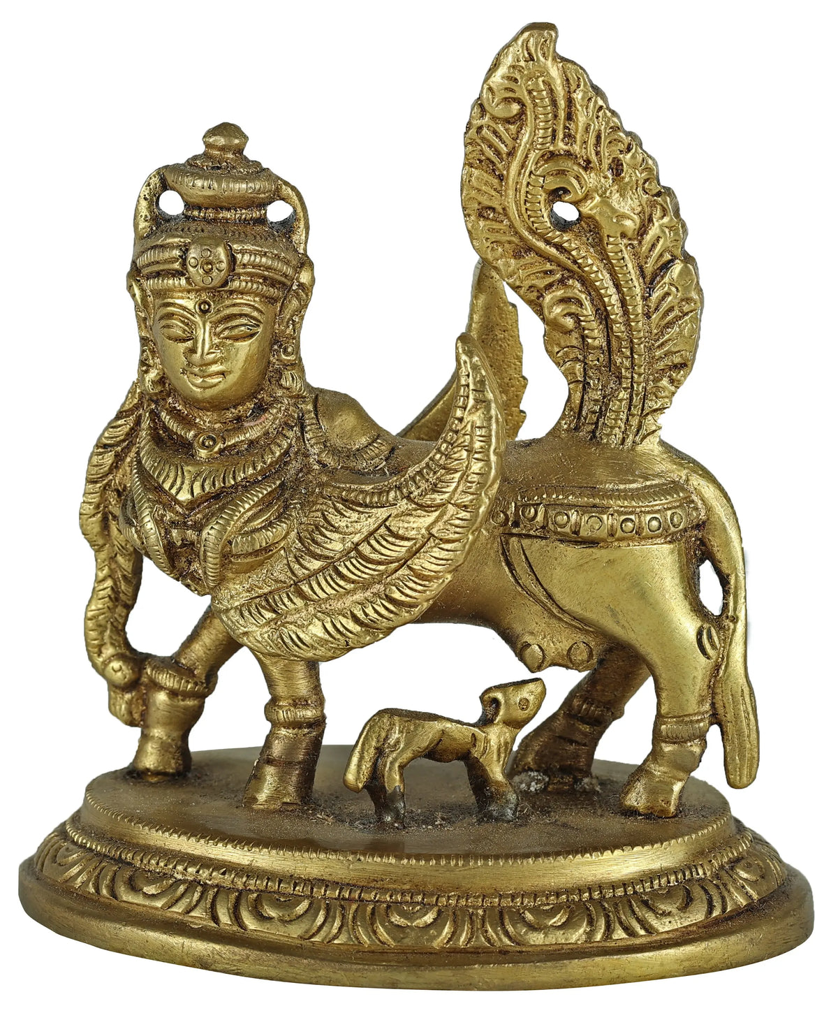 3" Kamadhenu Cow Feeding Her Calf in Brass | Handmade | Made in India