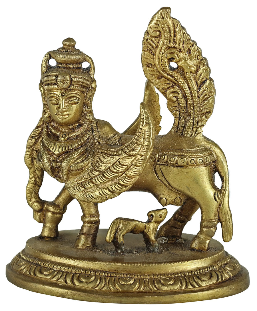 3" Kamadhenu Cow Brass Statue with Calf Handmade