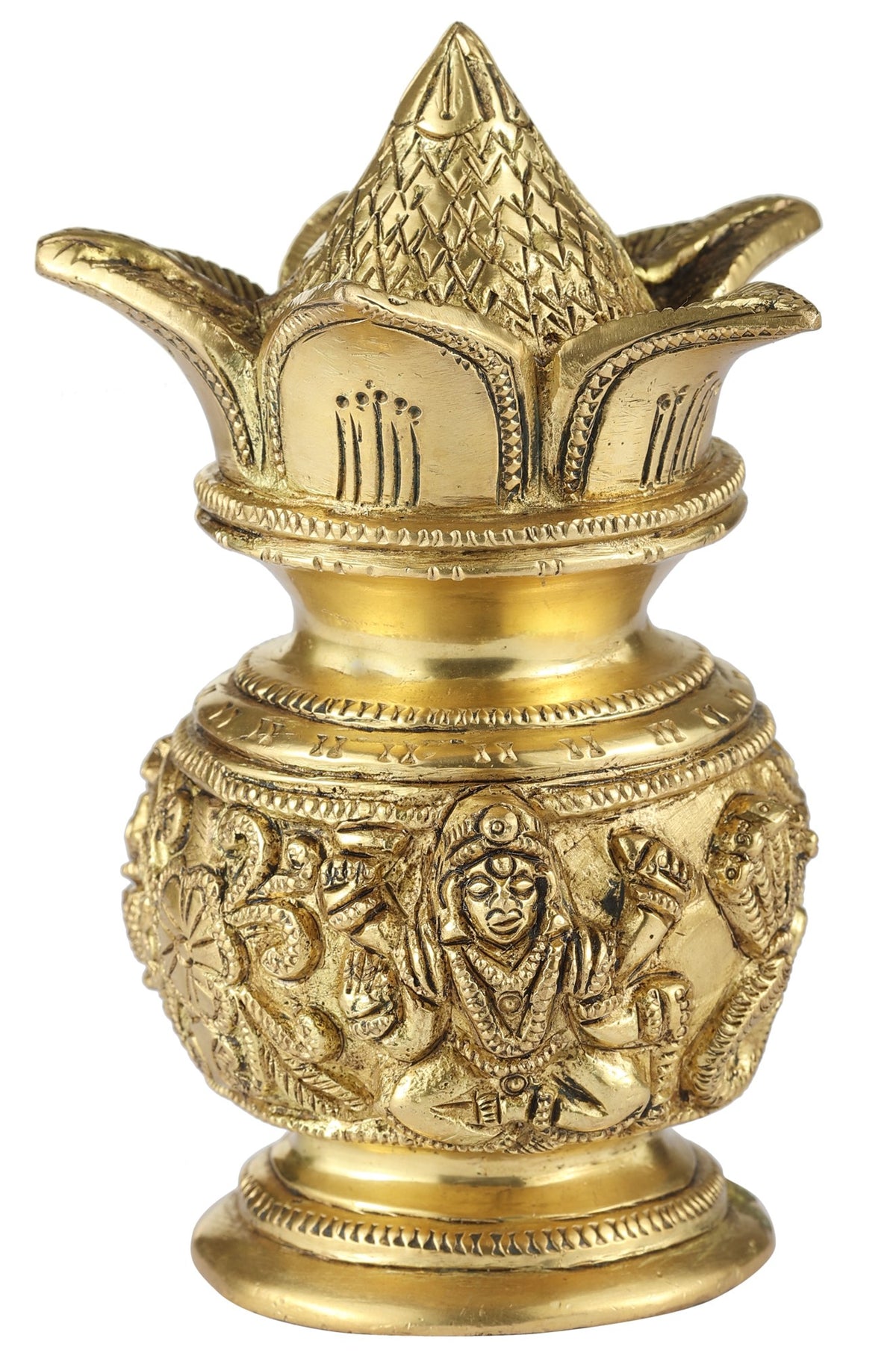 3" Supremely Engraved Coconut Kalash for Lakshmi Worship in Brass