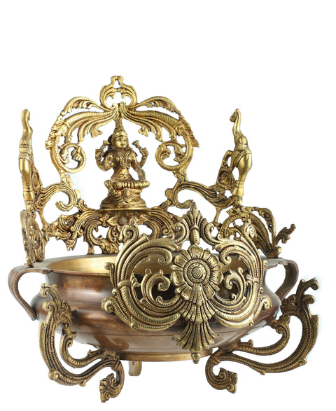 14" Gaja Lakshmi Auspicious Urli in Brass | Handmade | Made in India