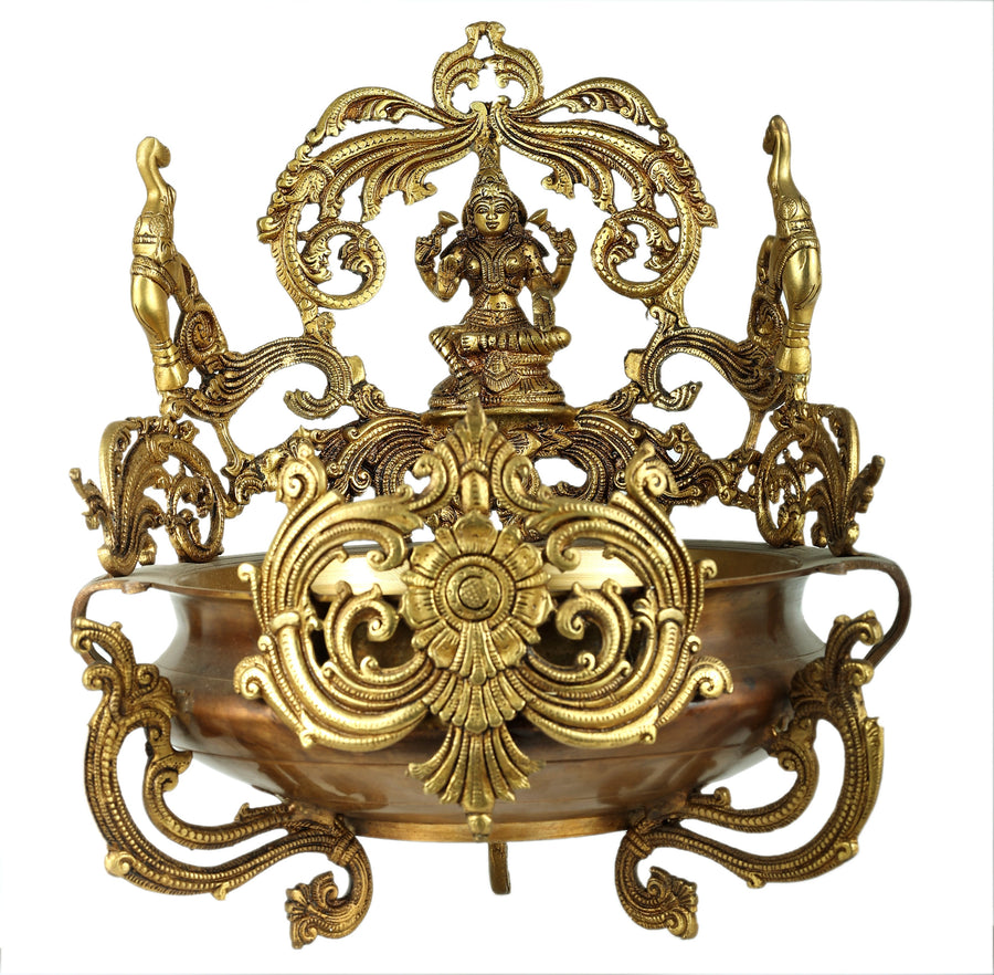 14" Gaja Lakshmi Brass Urli Statue for Home Pooja