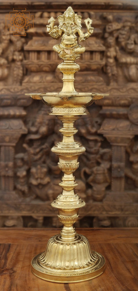 29" Superfine Ganesha Multiwicks Lamp In Brass | Handmade | Made In India