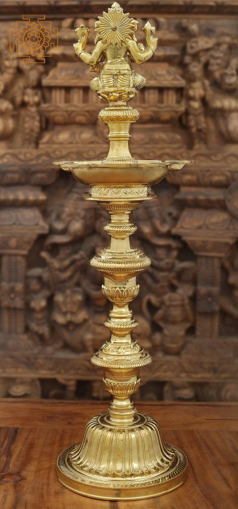 29" Superfine Ganesha Multiwicks Lamp In Brass | Handmade | Made In India