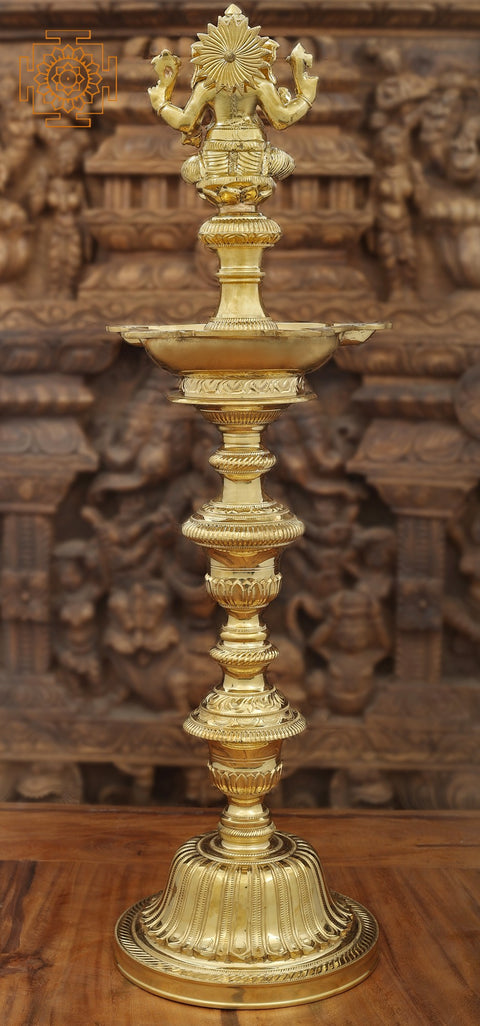 29" Superfine Ganesha Multiwicks Lamp In Brass | Handmade | Made In India