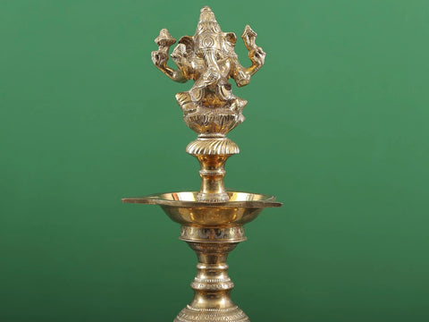 38" Five-Tray Twenty-Four-Wick Ganesha Lamp in Brass