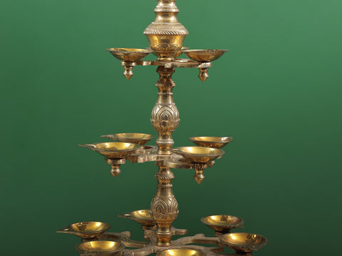 38" Five-Tray Twenty-Four-Wick Ganesha Lamp in Brass