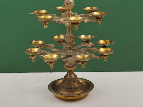 38" Five-Tray Twenty-Four-Wick Ganesha Lamp in Brass