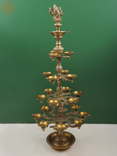 38" Five-Tray Twenty-Four-Wick Ganesha Lamp in Brass