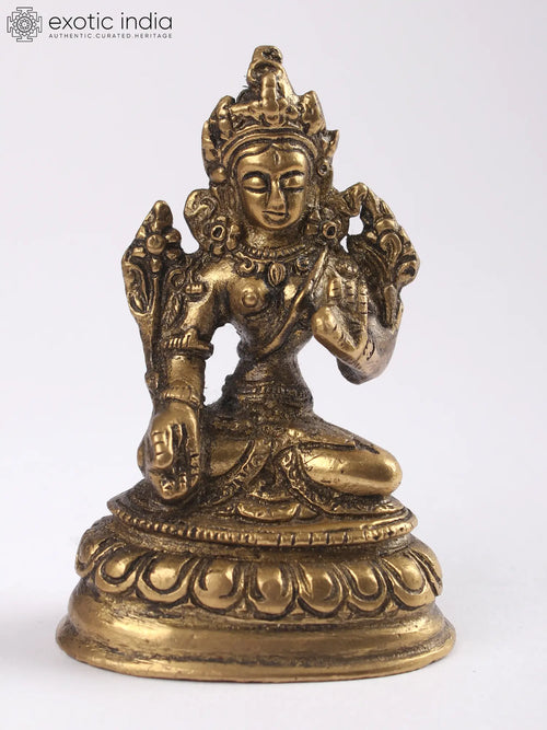 4" White Tara Brass Statue Handmade Tibetan Buddhist Deity Idol