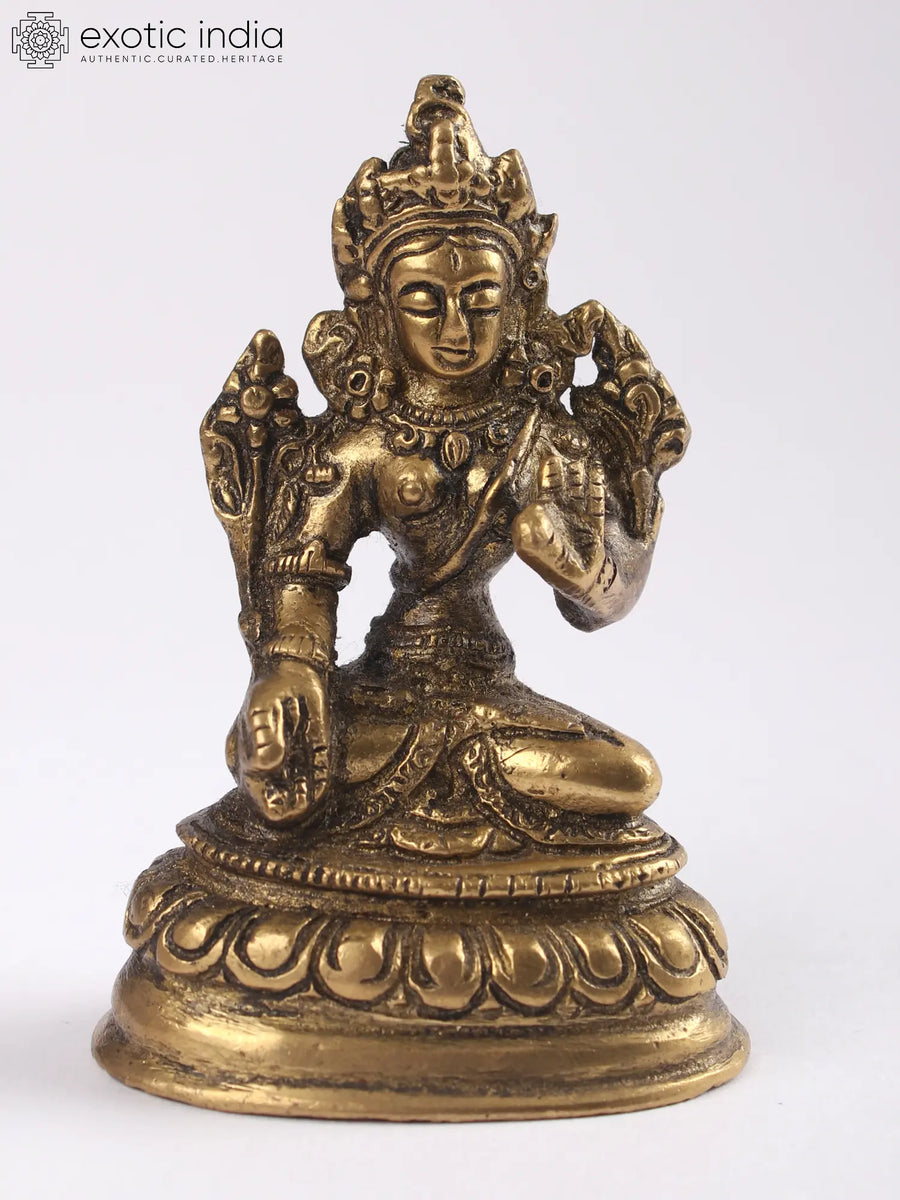 4" White Tara Brass Statue Handmade Tibetan Buddhist Deity Idol