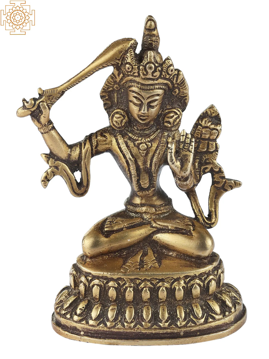 3" Handmade Manjushri Bodhisattva Brass Statue for Pooja