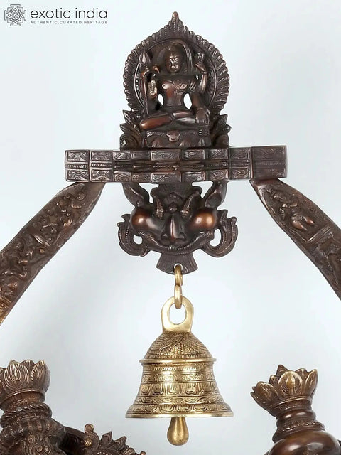 44" Brass Radha-Krishna Statues within an Aureole Engraved with Krishnaleela Episodes
