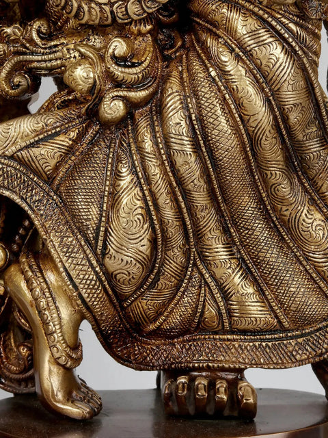 44" Brass Radha-Krishna Statues within an Aureole Engraved with Krishnaleela Episodes