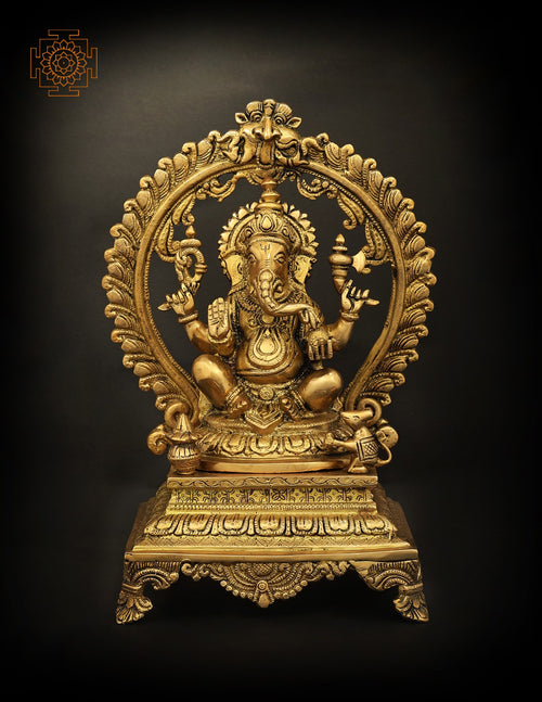 13" Four Armed Ganesha Seated Brass Idol for Home Pooja