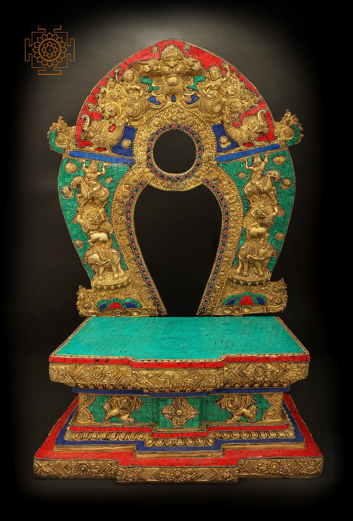 16" Brass Deity Throne with Inlay Stone Work Handmade