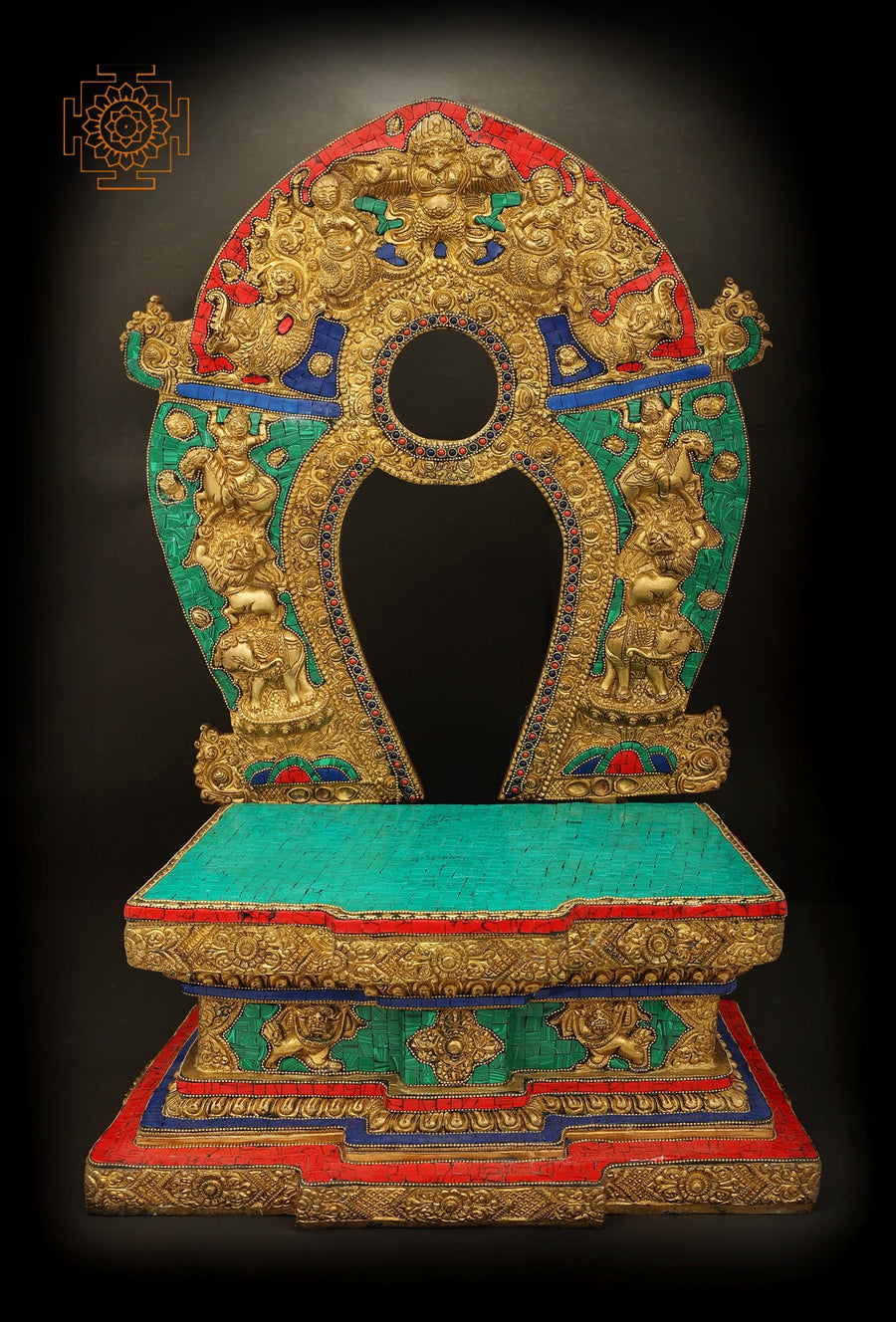 16" Brass Deity Throne with Inlay Stone Work Handmade