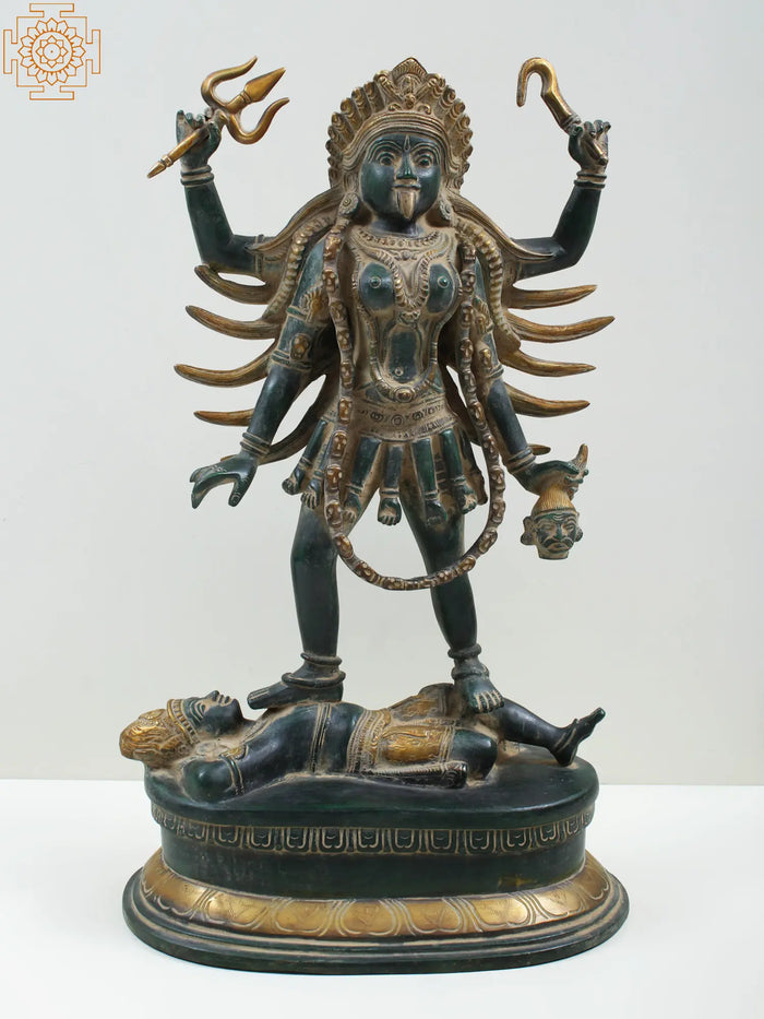 17" Four Armed Goddess Kali Brass Statue Handmade