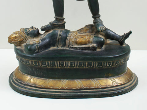 17" Four Armed Goddess Kali Standing on Shiva | Handmade Brass Statue from India