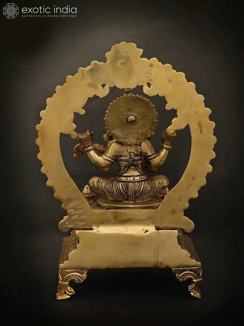 13" Brass Saraswati Statue Seated on a High Plinth | Handmade Spiritual Home Decor