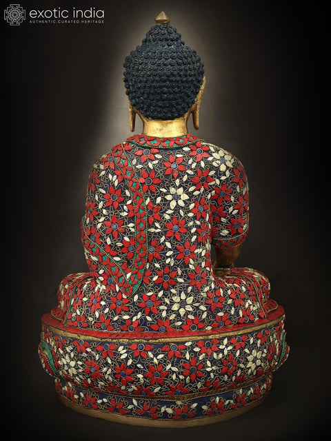 12" Tibetan Buddhist Finely Inlaid Medicine Buddha Idol | Handmade Brass Statue