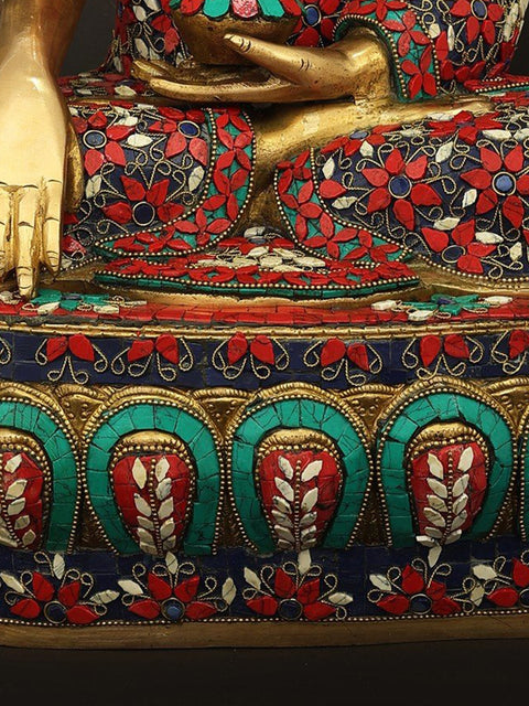 12" Tibetan Buddhist Finely Inlaid Medicine Buddha Idol | Handmade Brass Statue